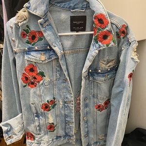 Zara Distressed Embellished Denim Jacket